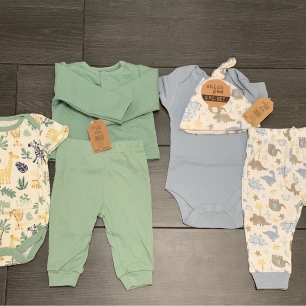 Chick Pea Baby Outfit Set - Mint and Sky Blue